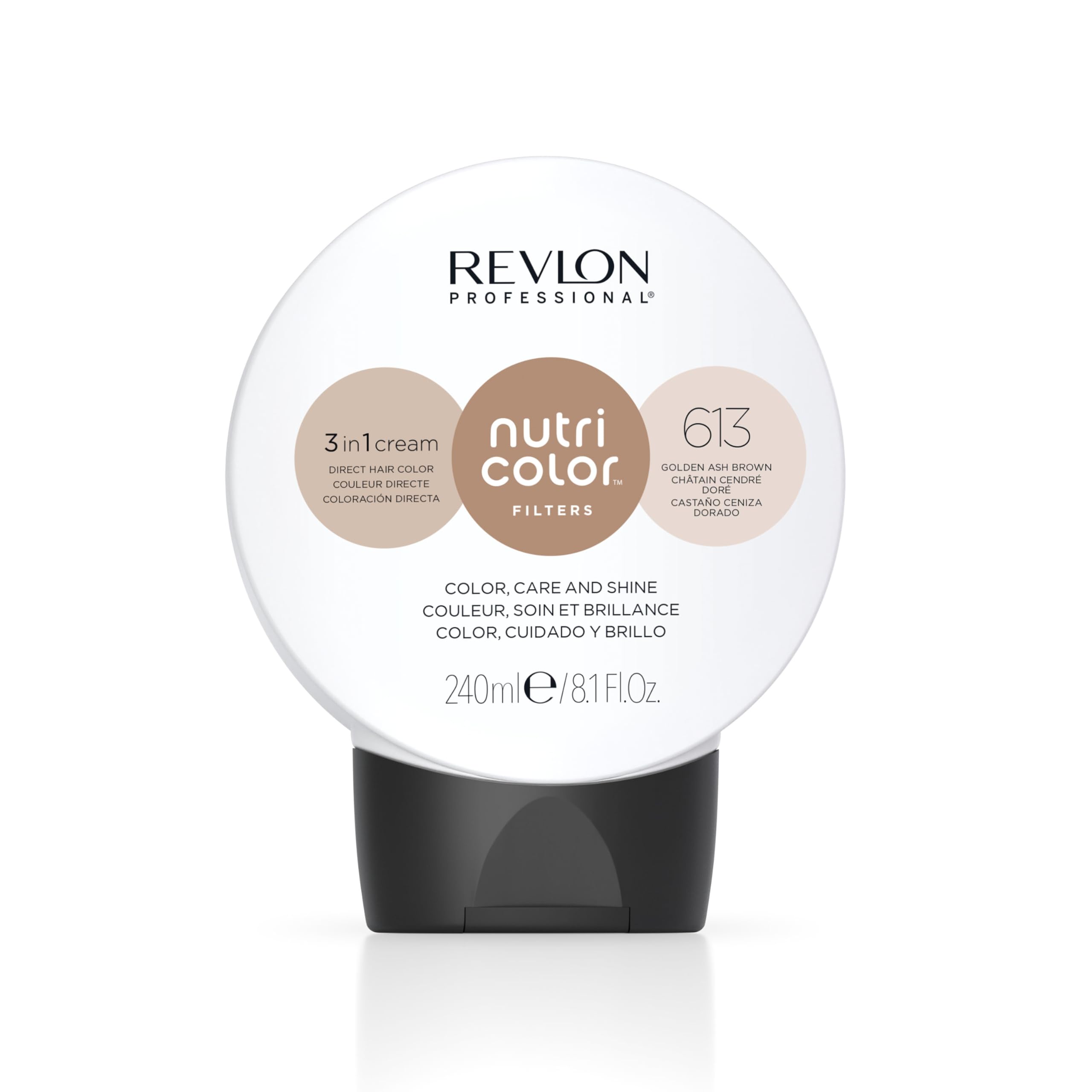 REVLON PROFESSIONAL Nutri Color Filters, Mascarilla de Coloración Temporal para el Pelo, Brillo Intenso, Tinte Pelo Mujer Tono 613 Castaño Ceniza Dorado, 240 ml