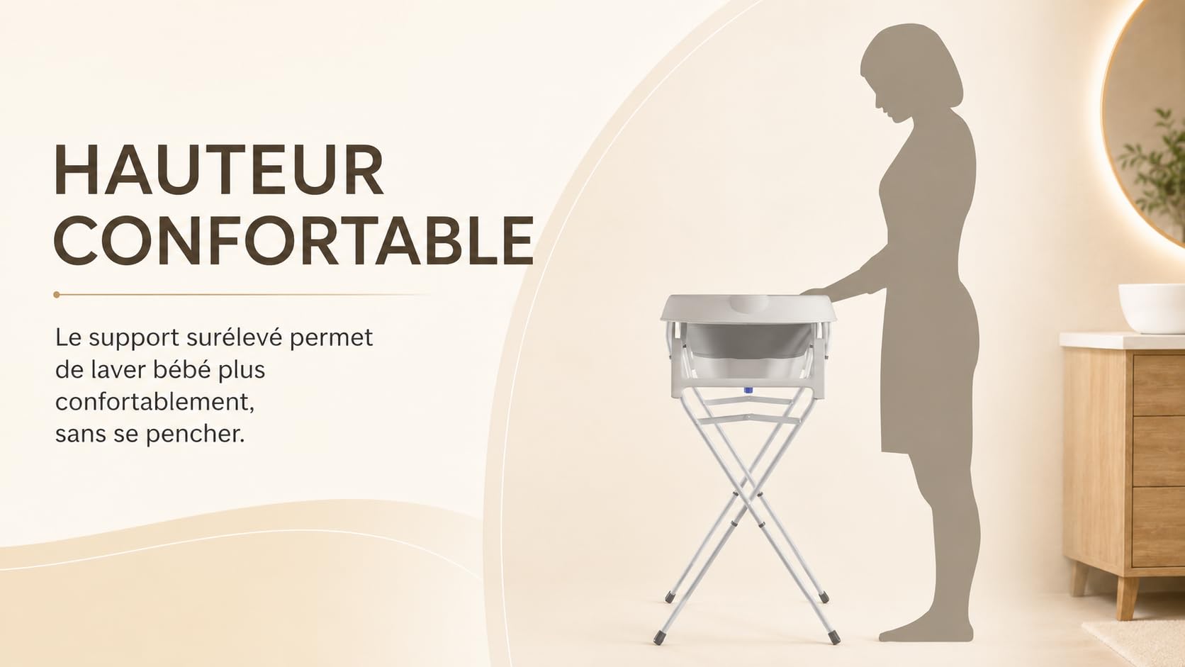 Baignoire Bébé sur Pied Pliable – Support Renforcé en Acier – Thermomètre Intégré – Coussin Ergonomique – Tuyau de Vidange – Pieds Antidérapants – Baignoire Bébé Gain de Place – Bébé Dauphin