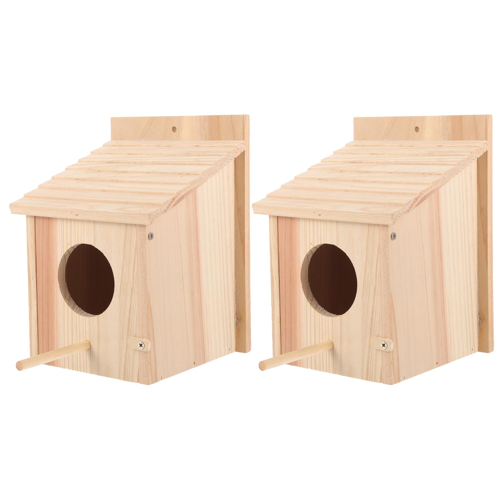DOITOOL 2 drewniane budki lęgowe dla ptaków, budki lęgowe dla papug z wiszą | 8,1 x 5,9 x 5,5 cala, klatka montowana, surowe drewno, zewnętrzna, wewnętrzna budka lęgowa dla ptaków, zięby, wiewiórki, papu
