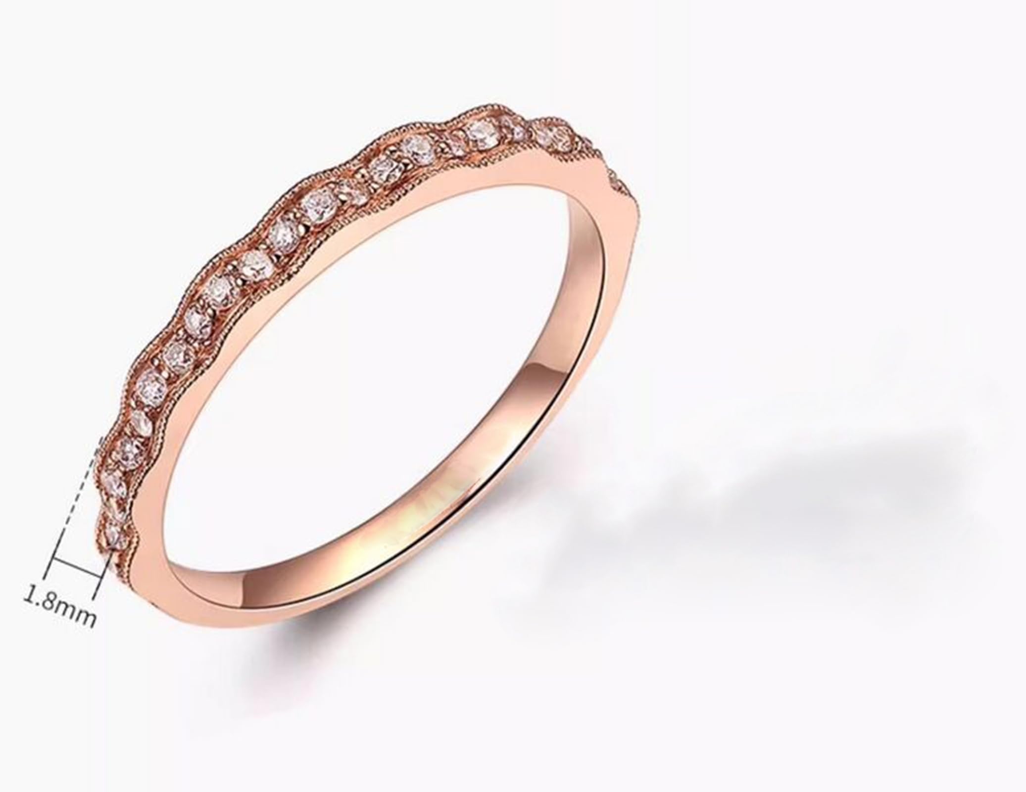 Anillo de oro rosa para mujer, anillo de boda real con diamante de 0,2 quilates, anillo de boda de oro auténtico, media eternidad