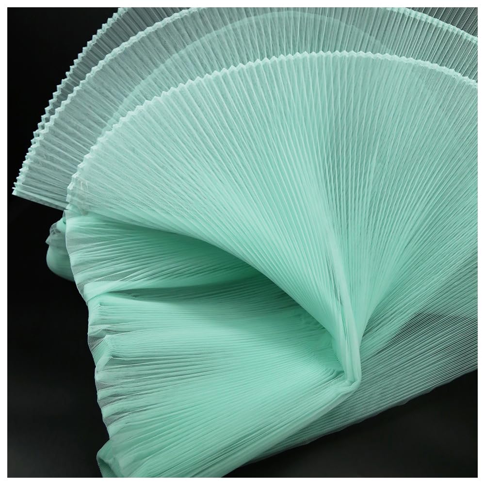 MFfly Organ Pleated Hard Mesh Fabric Plisse Fabric Accordion Crimping Wrinkle Modeling Decorative Designer Fabric M105F8 (Aqua, Stretch 2 Meter)