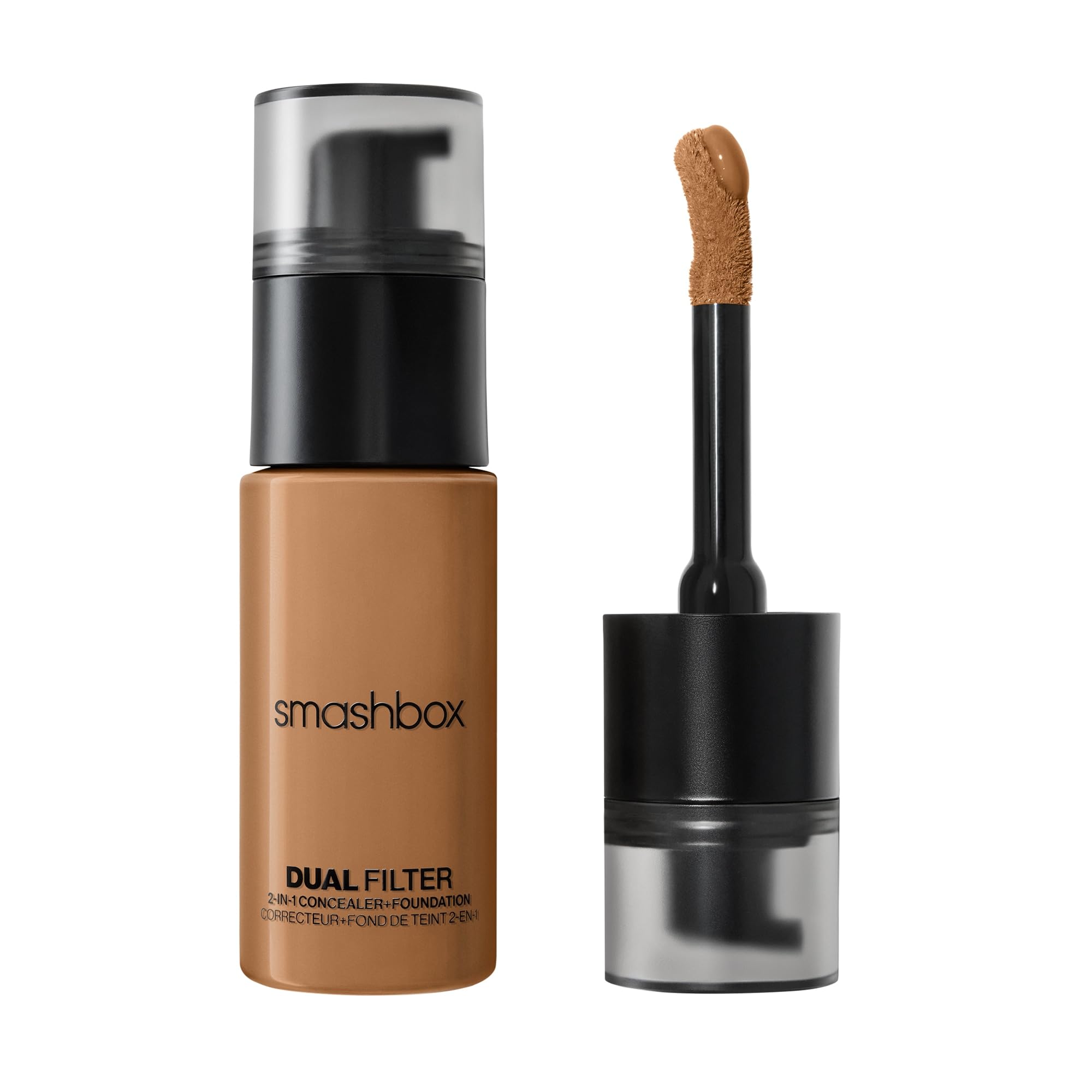 Smashbox Dual Filter 2-In-1 Full Coverage Concealer and Foundation | Long Lasting, Humidity Resistant, 16 Hour Wear, Buildable, Liquid Foundation with Radiant, Skin Like Finish, Tan Warm, 1 Fl Oz