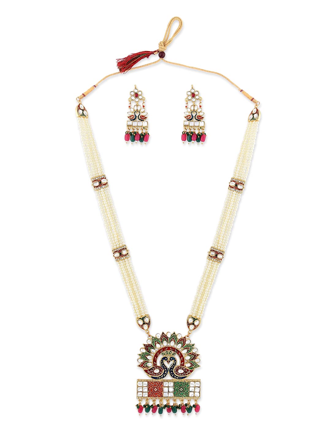 ZAVERI PEARLS Multicolor Peacock Inspired Meenakari Multistrand Long Pearls Necklace & Earring Set For Women-ZPFK10025 (B08V5MRPGK) Amazon Price History, Amazon Price Tracker