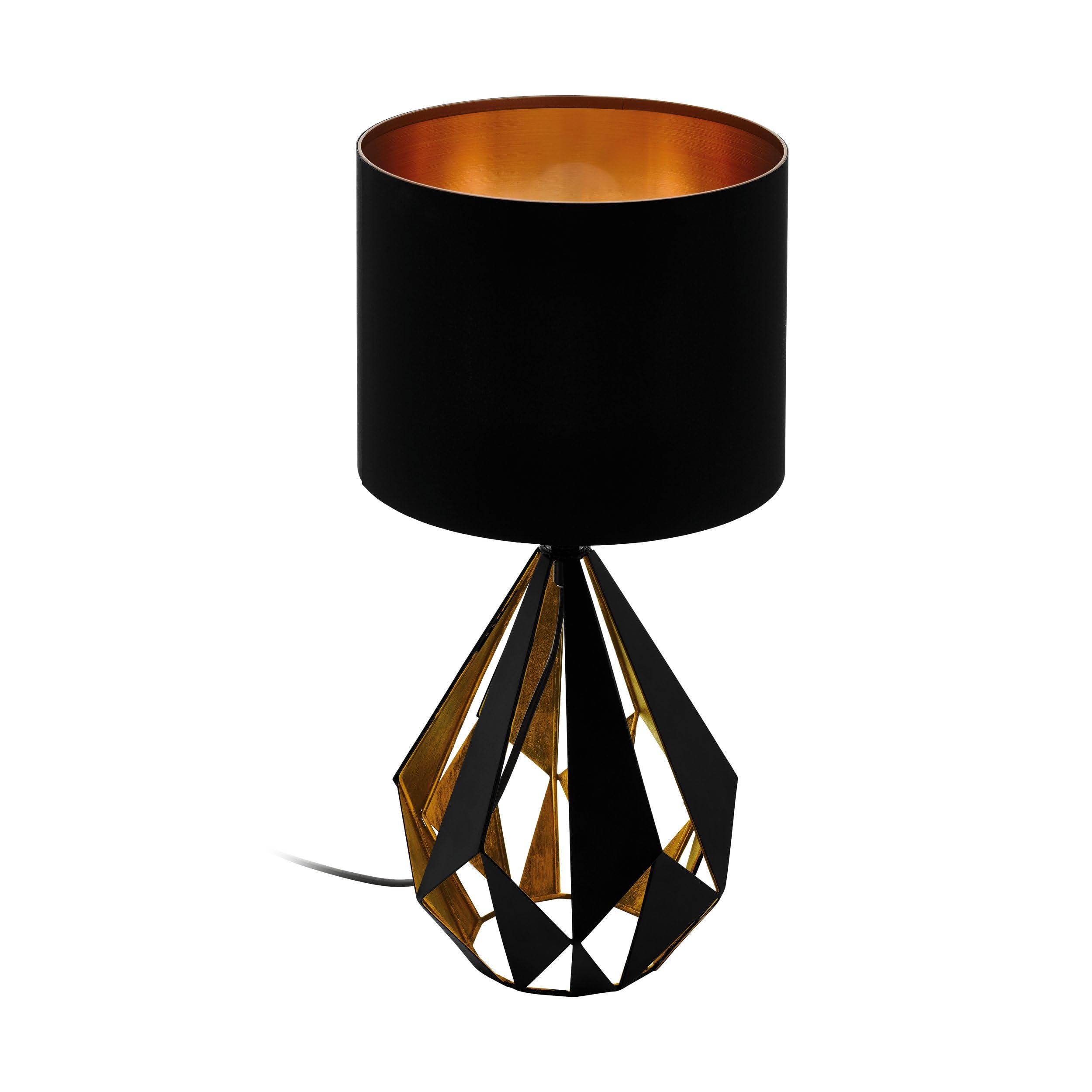 EGLO Tischlampe Carlton 5, 1 flammige Vintage Tischleuchte | Nachttischleuchte aus Metall und Stoff in Schwarz und Kupfer, E27 Fassung, inkl. Schalter