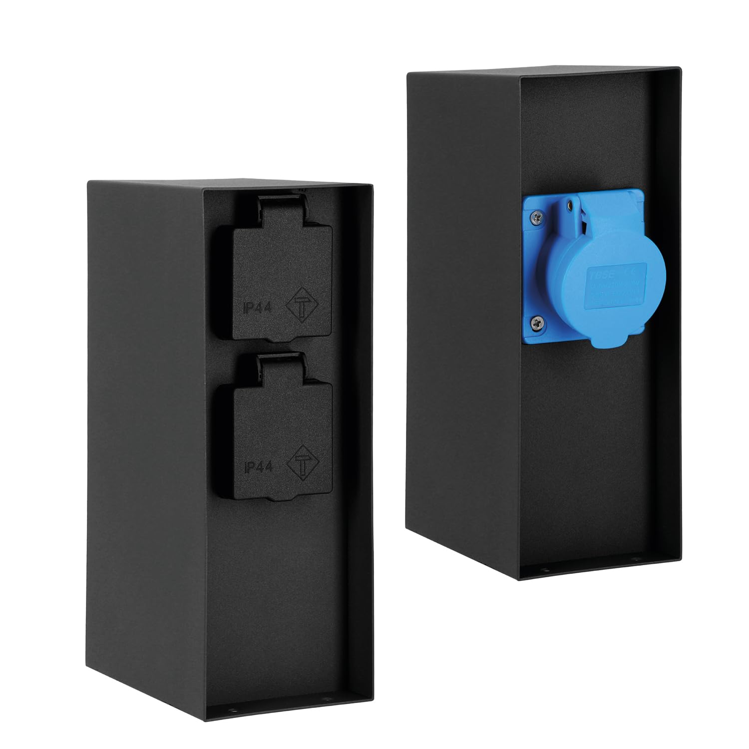 LED Universum - Enchufe de jardín "Karl" columna de corriente exterior de acero inoxidable IP44 antracita con 2 enchufes de protección de contacto y 1 enchufe CEE para campistas, autocaravanas