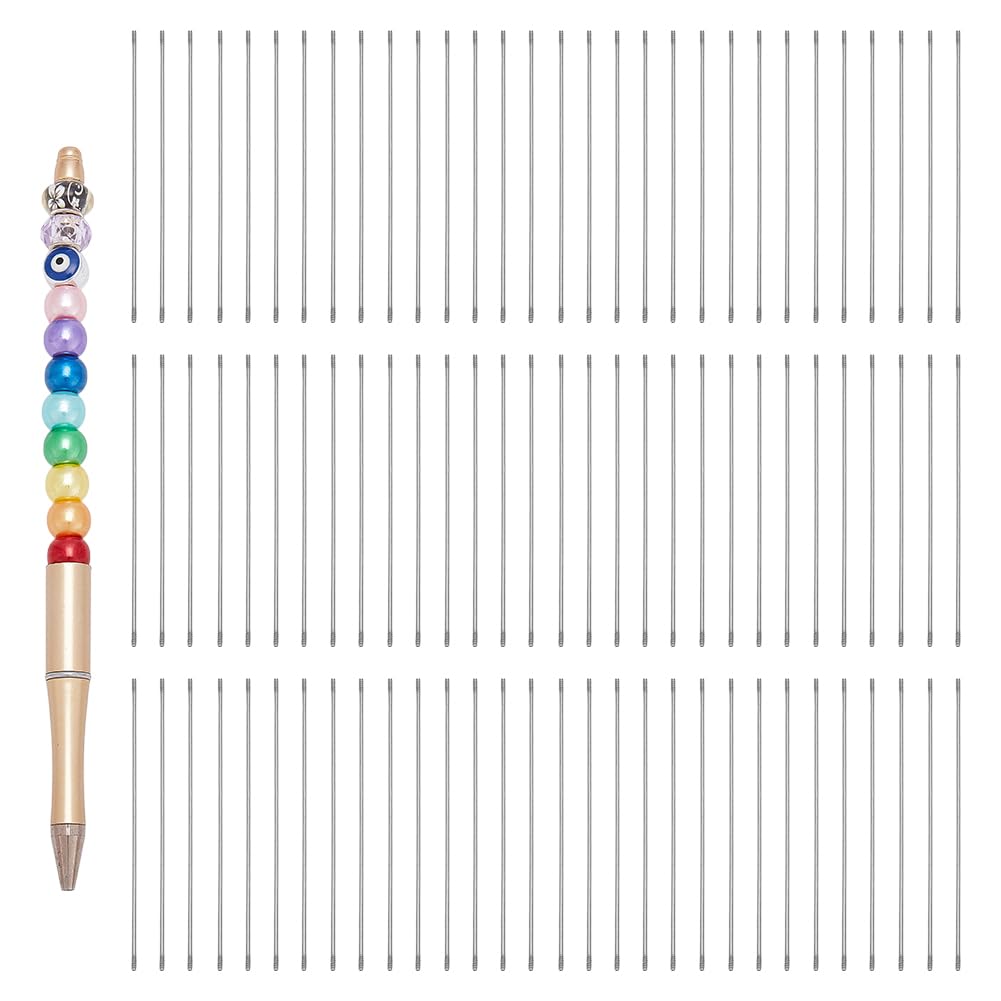 FINGERINSPIRE 100 PCS Metal Blank Bars for Beadable Pens 117mm x 1.8mm 304 Stainless Steel Pen Rods, DIY Ballpoint Pen Refill Replacement Parts for Crafting Beaded Pens - with Plastic Storage Box