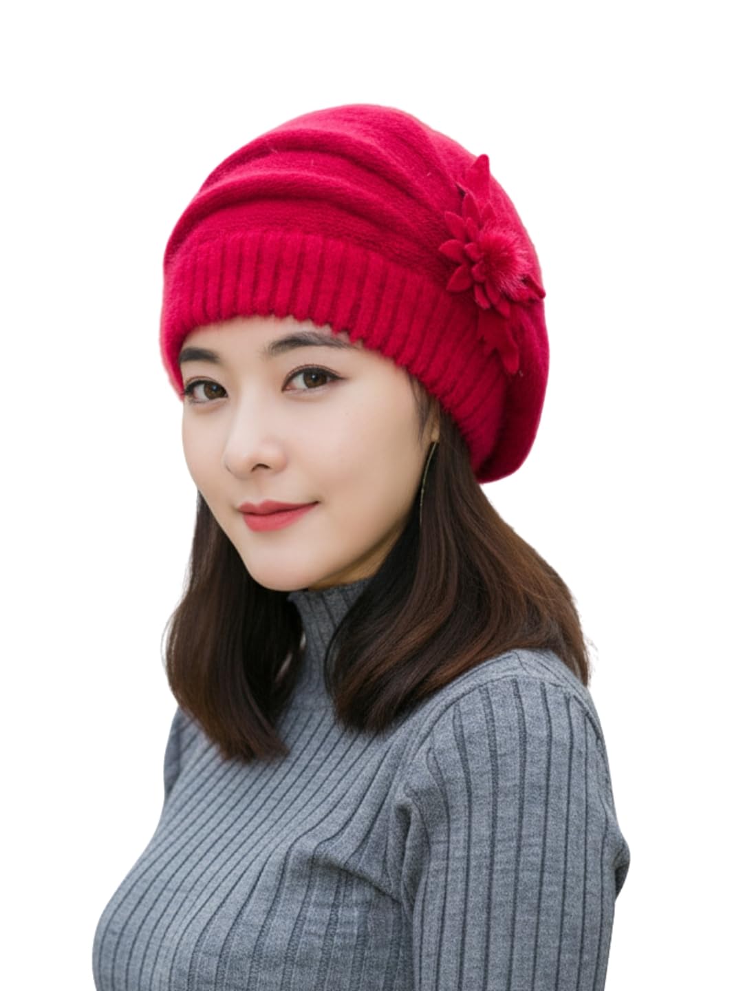 Women Woolen Inside Fur Warm Winter Hat for Women's Girls Soft Wool Slouchy Stylish Skull Woollen Beanie Cap (4222A, Maroon)-image-22