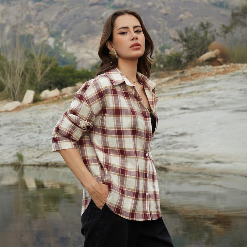 Image of PINACOLADA Women's Solid Oversized Shirt for Casual Wear | Spread Collar | Long Sleeve | Button Closure | Oversized Shirt Crafted with Comfort Fit for Everyday Wear