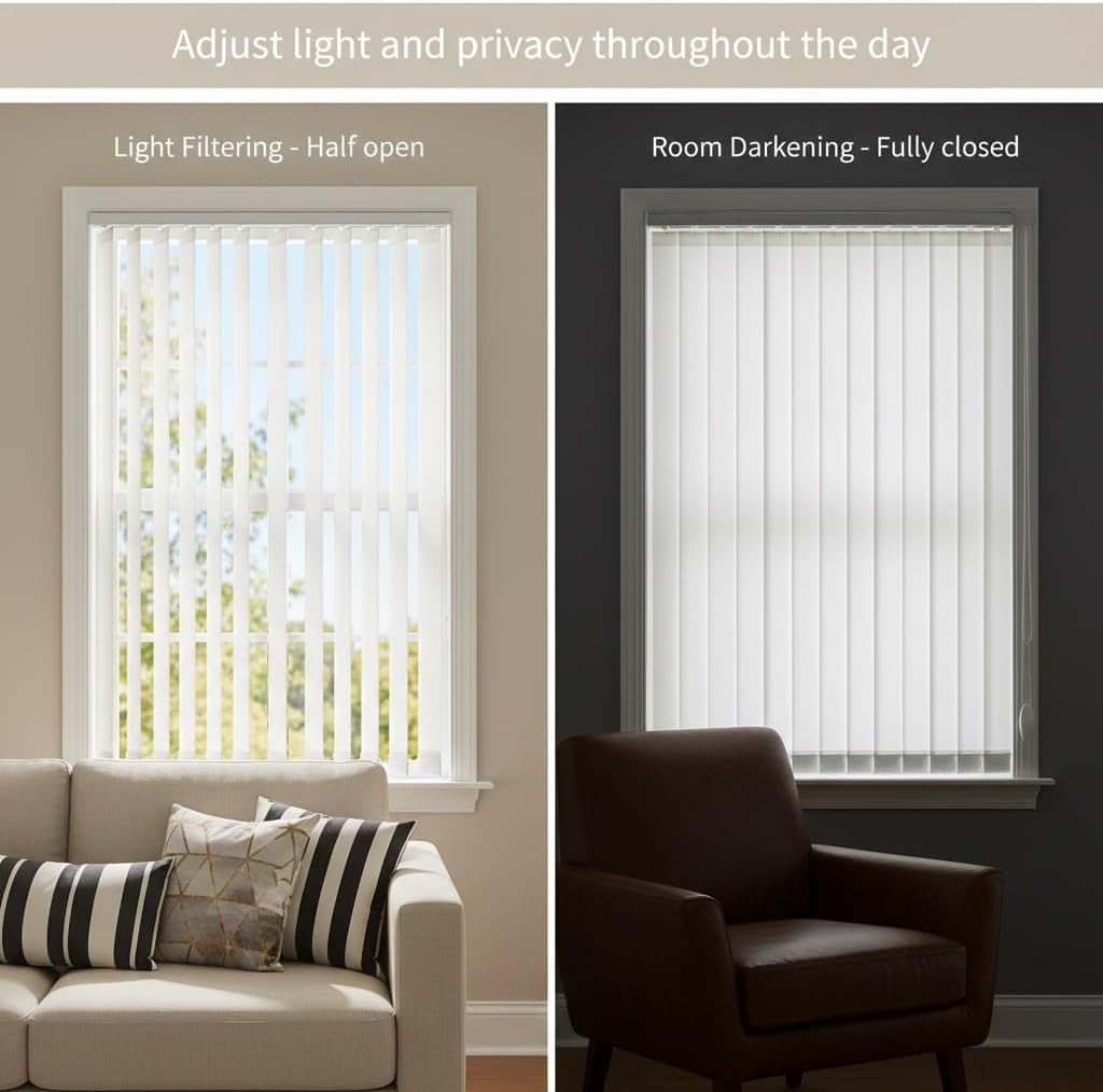 Vertical Blinds for Sliding Glass Doors 43" 47" 55" 59" 63" 68" 71" 78" 83" White Blackout Window Blind & Indoor Patio Door Blind, Room Divider Window Blind, Cordless(88" W x 48" H)