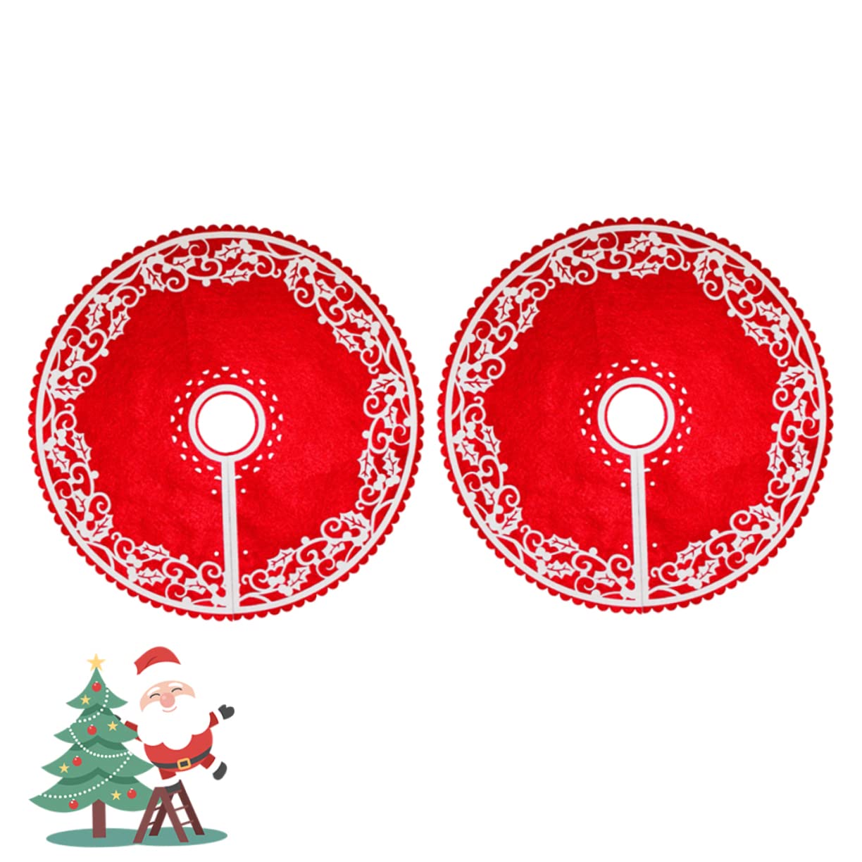 ABOOFAN 2 Pezzi Gonna per Decorazione Natalizia in Feltro Rosso 30cm Copripiede con Cuciture Raffinate per Ristorante e Bar