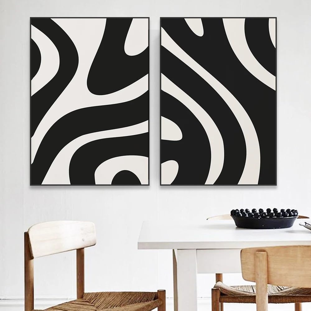 WBYZAC Set of 2-Black and White Modern Prints Poster Minimalist Aesthetic Line Art Print Abstract Library Canvas Painting Home Living Room Office Decor-40 * 60cm (No Frame)