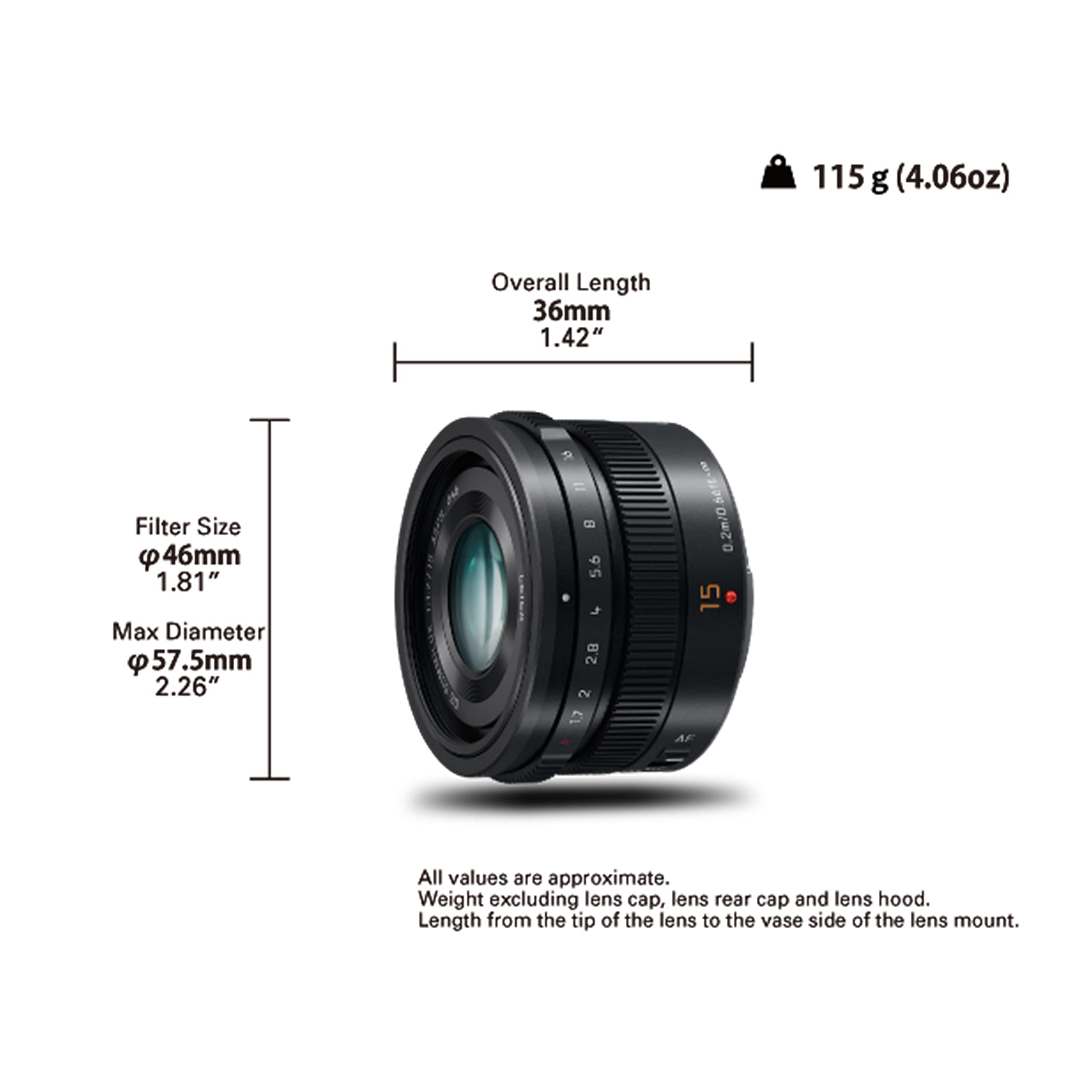 Panasonic H-X015E-K Leica DG SUMMILUX 15mm F1.7 ASPH Lens - Black