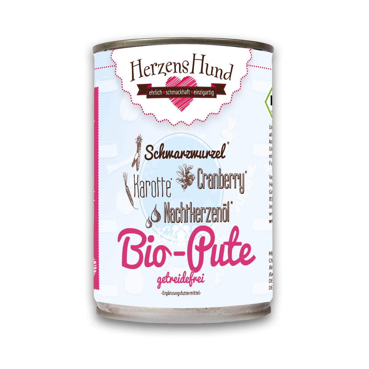 HerzensHund® (12 x 400 g) | cibo biologico per cani con verdure biologiche per cani adulti | senza glutine | cibo umido di alta qualità per cani adulti | confezione da 12 pezzi