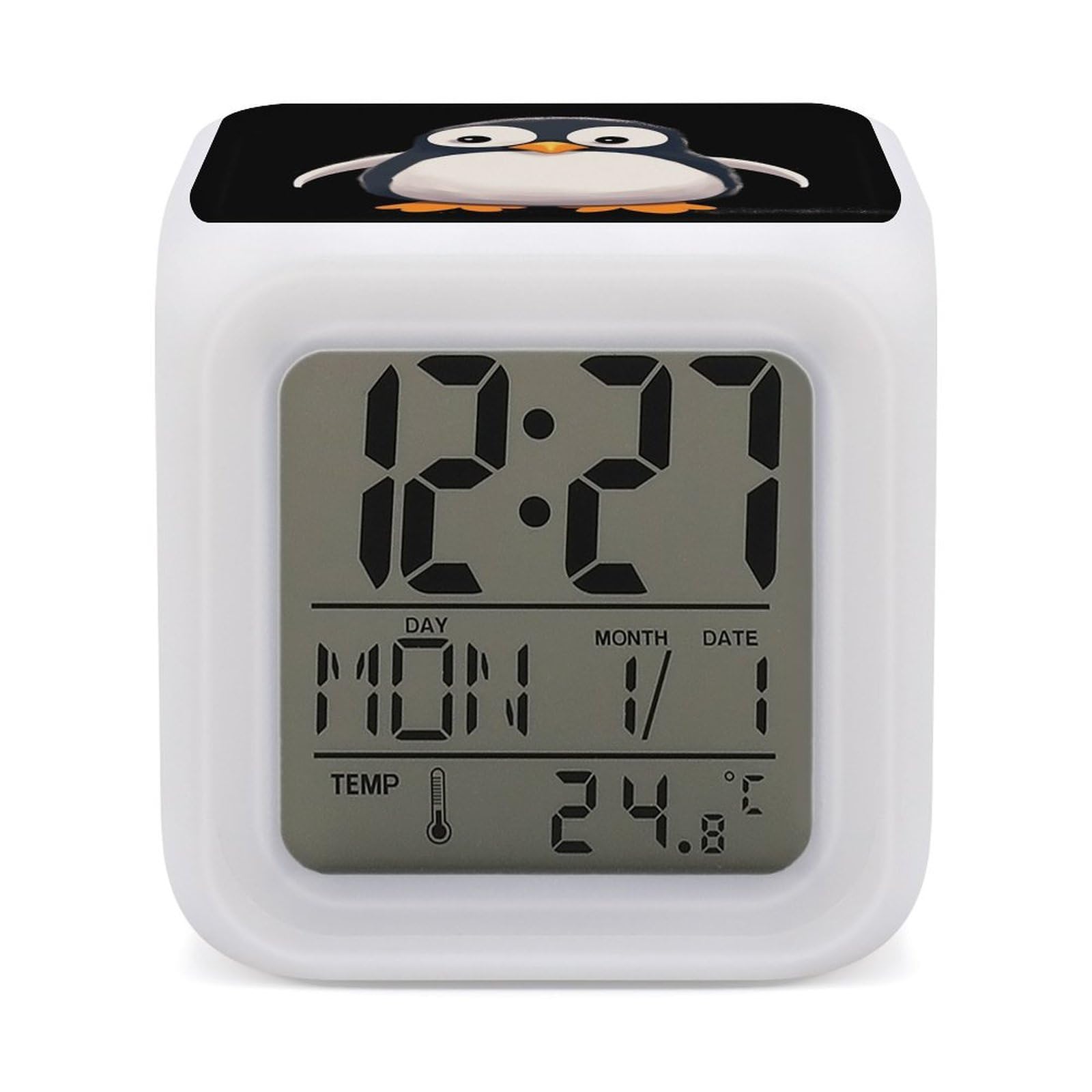 Reloj despertador LED personalizado con termómetro ambiental y luces de colores para niños