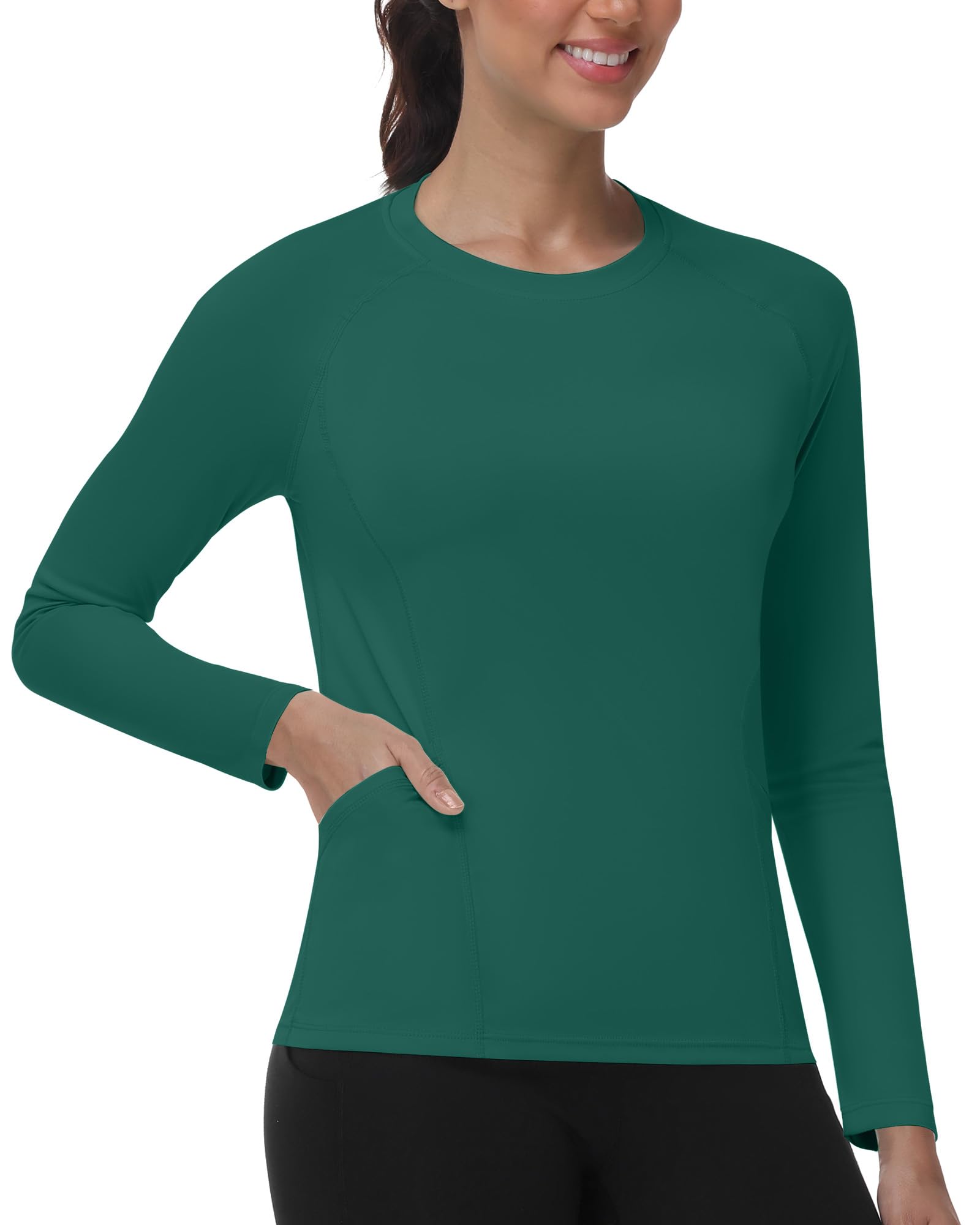 ELIRAVO UV Shirt Damen Langarm mit Taschen, UPF 50+ Sonnenschutz Rash Guard, Schwimmshirt Atmungsaktiv Schnelltrocknend Badeshirt für Fitness Gym Yoga Wasser Strand