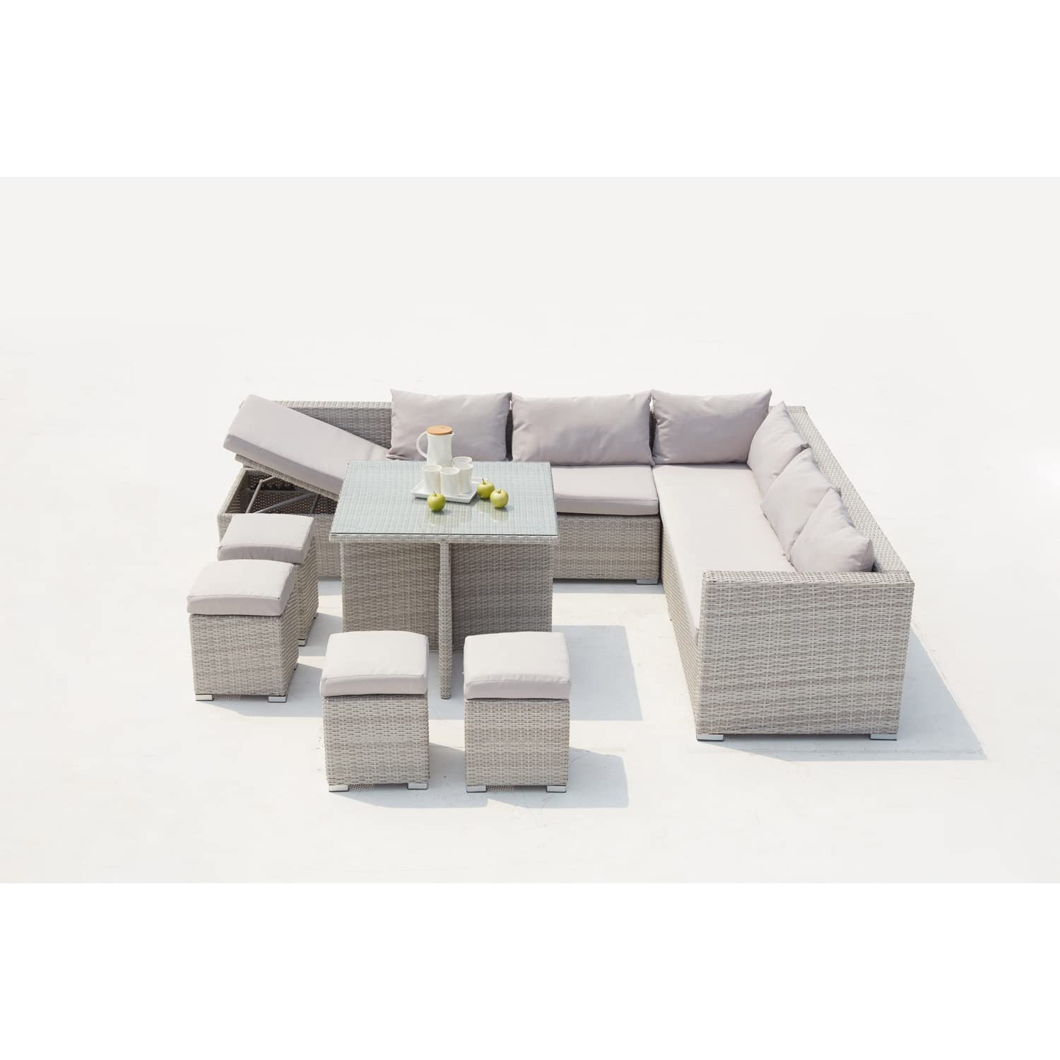CONCEPT USINE Salon de Jardin Encastrable Fidji Gris 10 Personnes
