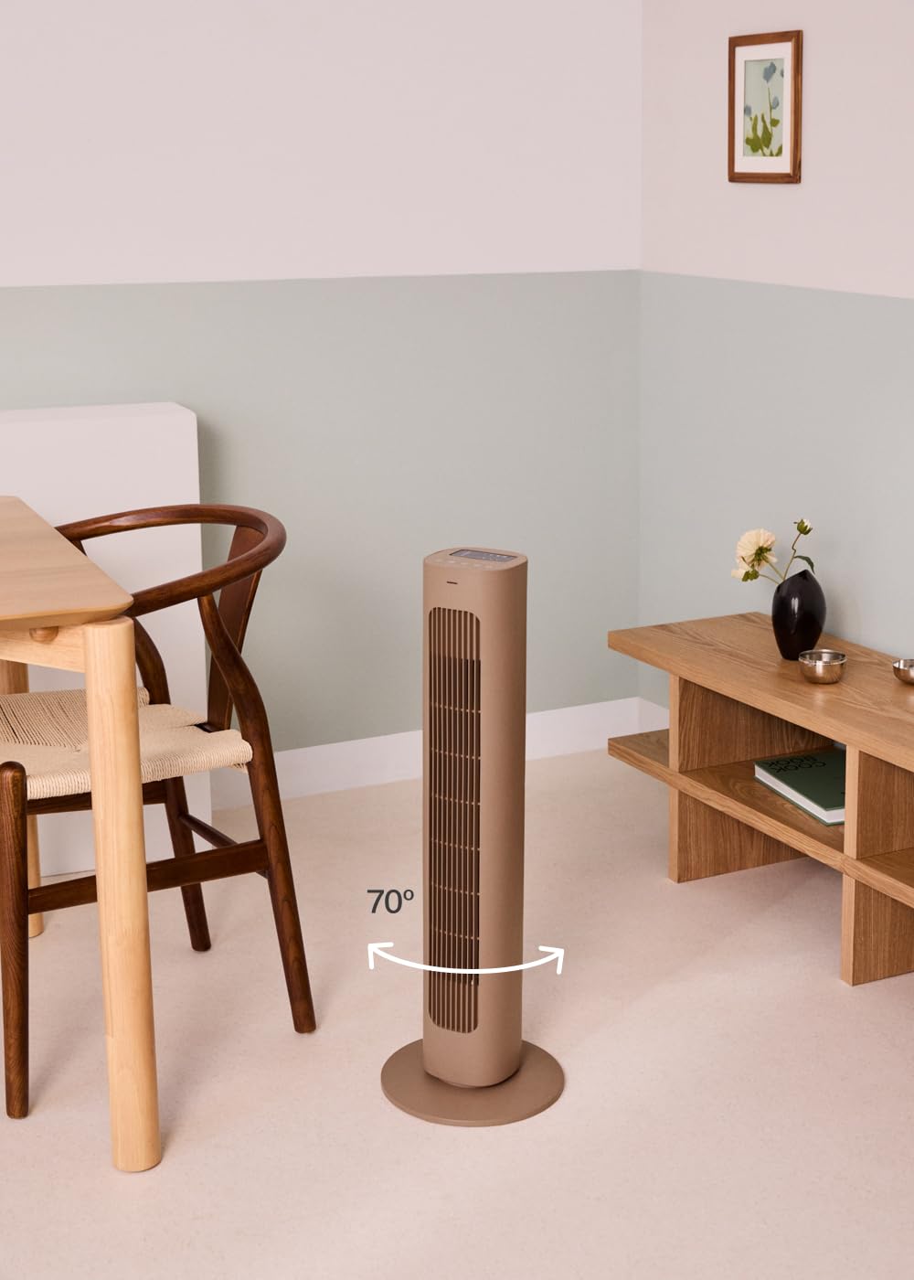 CREATE / AIR TOWER/Ventilador de torre oscilante moca/Programable, oscilación 70°, silencioso, diseño compacto, Ø 26 x 76,4 cm, 4 velocidades, 3 modos de funcionamiento, 50W