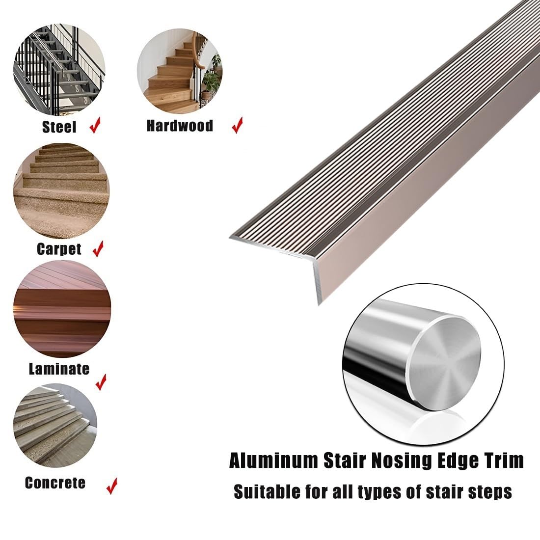 3 szt. Stopniowe wykończenie krawędzi w kształcie litery L w kolorze różowego złota 35,4 cala/90 cm, aluminiowa antypoślizgowa osłona krawędzi schodów, metalowe nakładki na noski schodów(5x3cm)