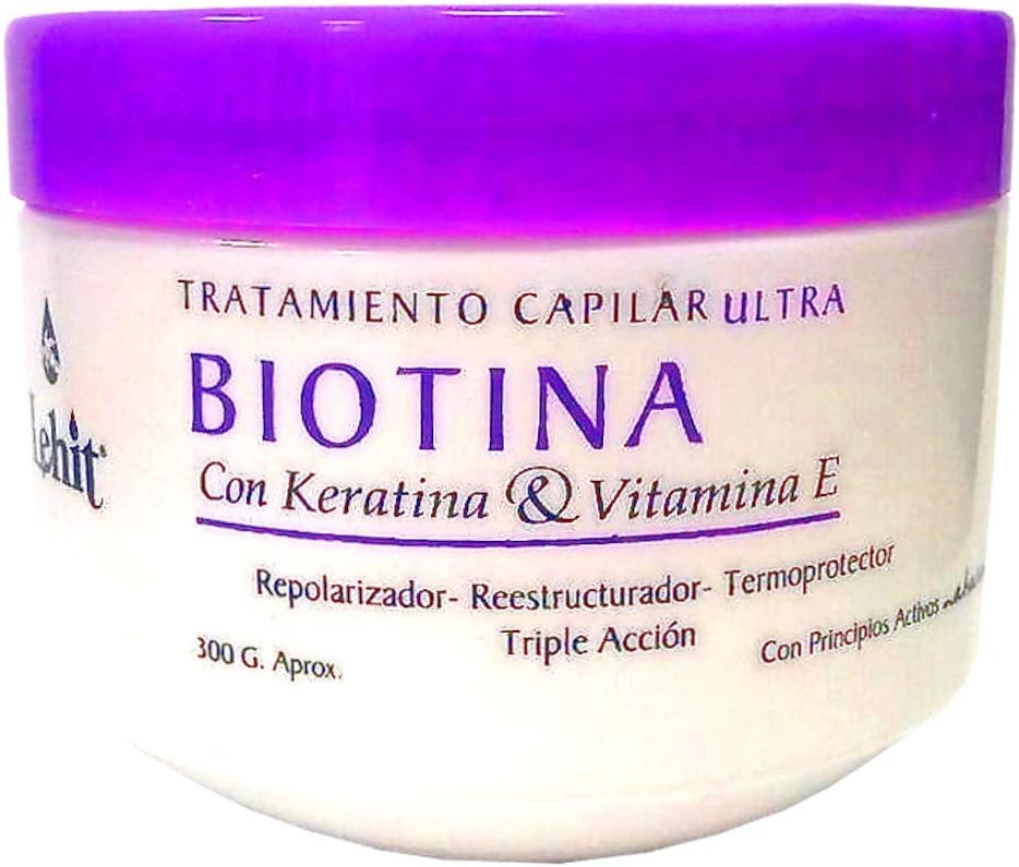 - Lehit | Ultra Tratamiento Capilar BIOTINA Con Queratina y Vit E Repolarizador Reestructurador Termoprotector Triple Accion Cabello | Hair Treatment with Keratin and Vit E 10.1oz-300ml