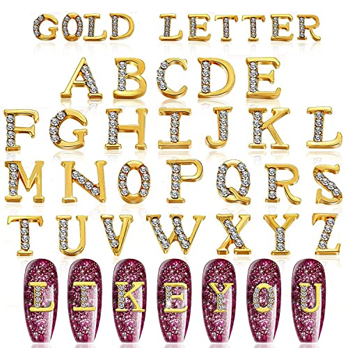 SILPECWEE 104 Pieces Letters Nail Charms Gold Nail Letters Charms for Nails 3d Nail Art Charms Alphabet Nail Studs Nail Jewels Nail Decoration Kit
