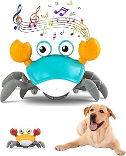 Fzonsh Crawling Crab Dog Toys,Escaping Toy with Obstacle Avoidance Sensor,Interactive Walking Crab Toys for Dogs with Music Sounds & Lights for Pets, Moving Toy Gift for Dogs (Blue)