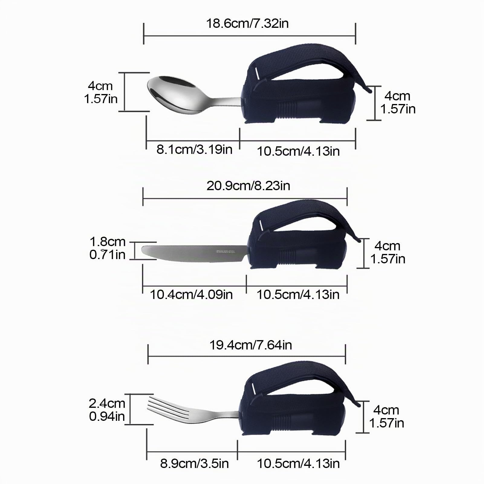 Cubiertos adaptativos para ancianos, 3 utensilios de alimentación para temblores de mano, juego de tenedor de cuchara adaptable para debilidad muscular