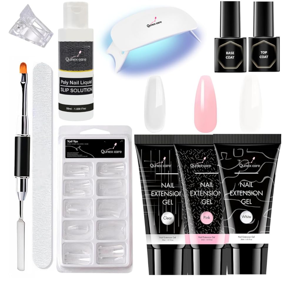 Poly Nail Gel Extension Kit for Builder Gel UV Nail Art Kit Nail Extension Set (Pink, Clear, White) (11 Pcs Set)-image-34