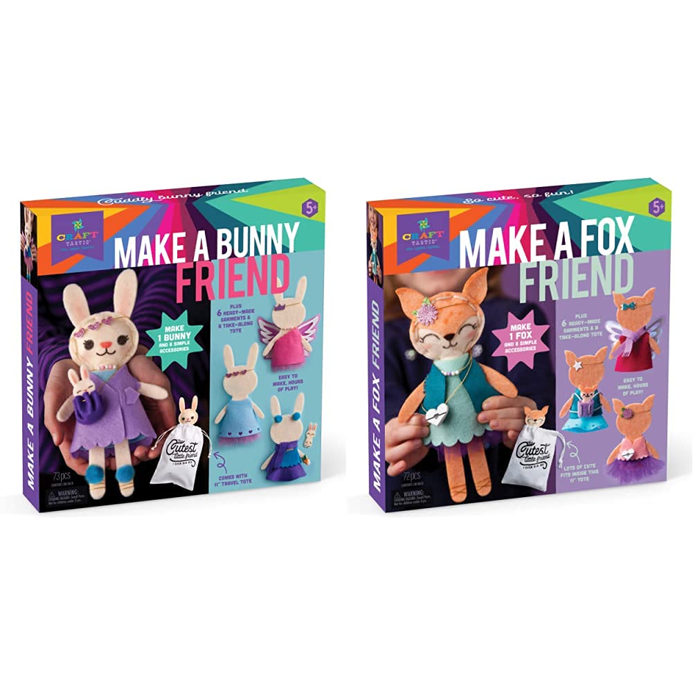 Amazon.com: Craft-tastic – Make a Bunny Friend Craft Kit & Make A Fox  Friend – Craft Kit Makes 1 Easy-to-Sew Stuffie with Clothes & Accessories,  Brown/a (CT1925) : Toys & Games