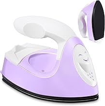 Mini Craft Iron Mini Heat Press Mini Iron Portable Handy Heat Press Small Iron with Charging Base Accessories for Beads Patch Clothes DIY Shoes T-shirts Heat Transfer Vinyl Projects (Light Purple)