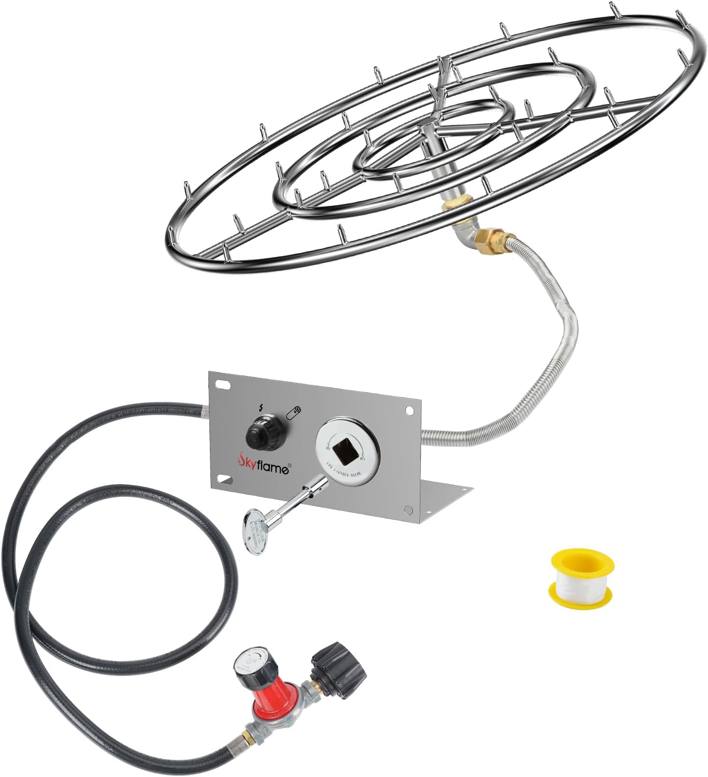 30" Fire Pit Burner Ring, All-in-One Propane Installation Kit, Including Round Jet Burner Ring, Connection Hose with Regulator and Ignition Kit, Great for Indoor or Outdoor Fire Table