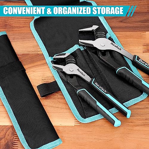 DURATECH 2-Piece Groove Joint Pliers Set with Rolling Pouch, 10 & 8-Inch Adjustable Water Pump Pliers, Straight Jaw Tongue and Groove Pliers for Home Repair, Gripping, Pipe & Fittings - Thumbnail 7
