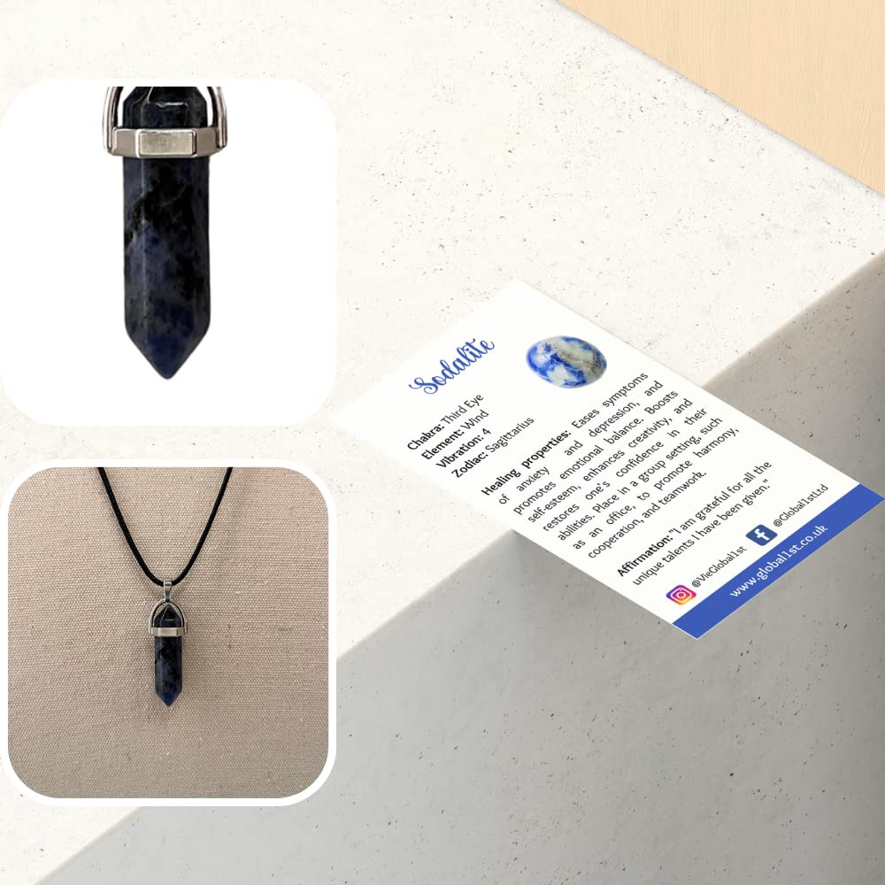 VIE Double Point Pencil Pendant, Black String (Sodalite), Natural - Image 3