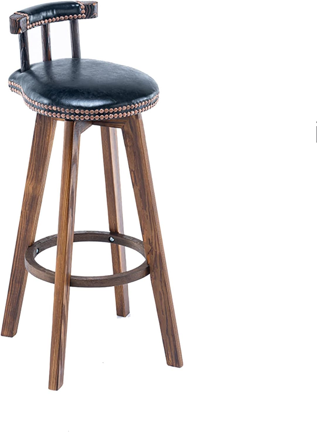 SYCARPET Bar Stool, Oil Wax Leather Cushion & Wooden Holder Bar Stool
