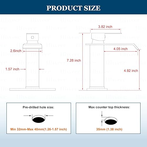 Miniatura 6 de Grifo de lavabo de baño negro mate de una sola manija para lavabo de tocador de granja de 1 agujero, grifo de baño de montaje en cubierta con