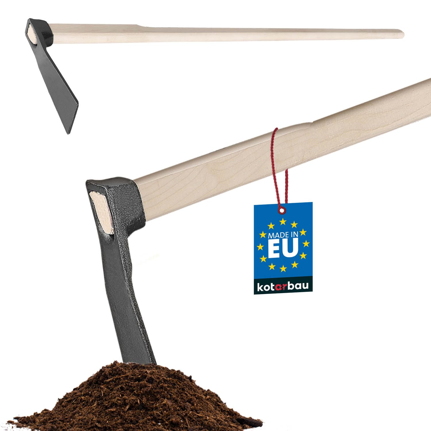 KOTARBAU® Zappa da giardino 23 cm con manico 120 cm in legno, zappa da giardino per trapiantare e diserbo, attrezzo da giardino manuale