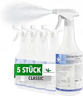 KK Schnelldesinfektion in praktischer Sprühflasche, 5x 1 L, Flächendesinfektionsmittel, Duft: Classic, Spray zur Desinfektion von Flächen wie Arbeitsplatten, Türgriffe, Spielzeug