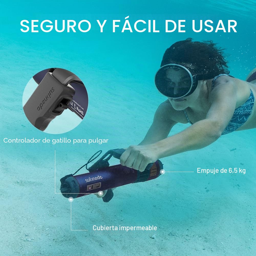 Waydoo Subnado Lite Scooter Submarino, Scooter Acuático Compacto con Asa Desmontable para Buceo, Snorkel y Deportes Acuáticos, Portátil para Adultos y Niños, Azul