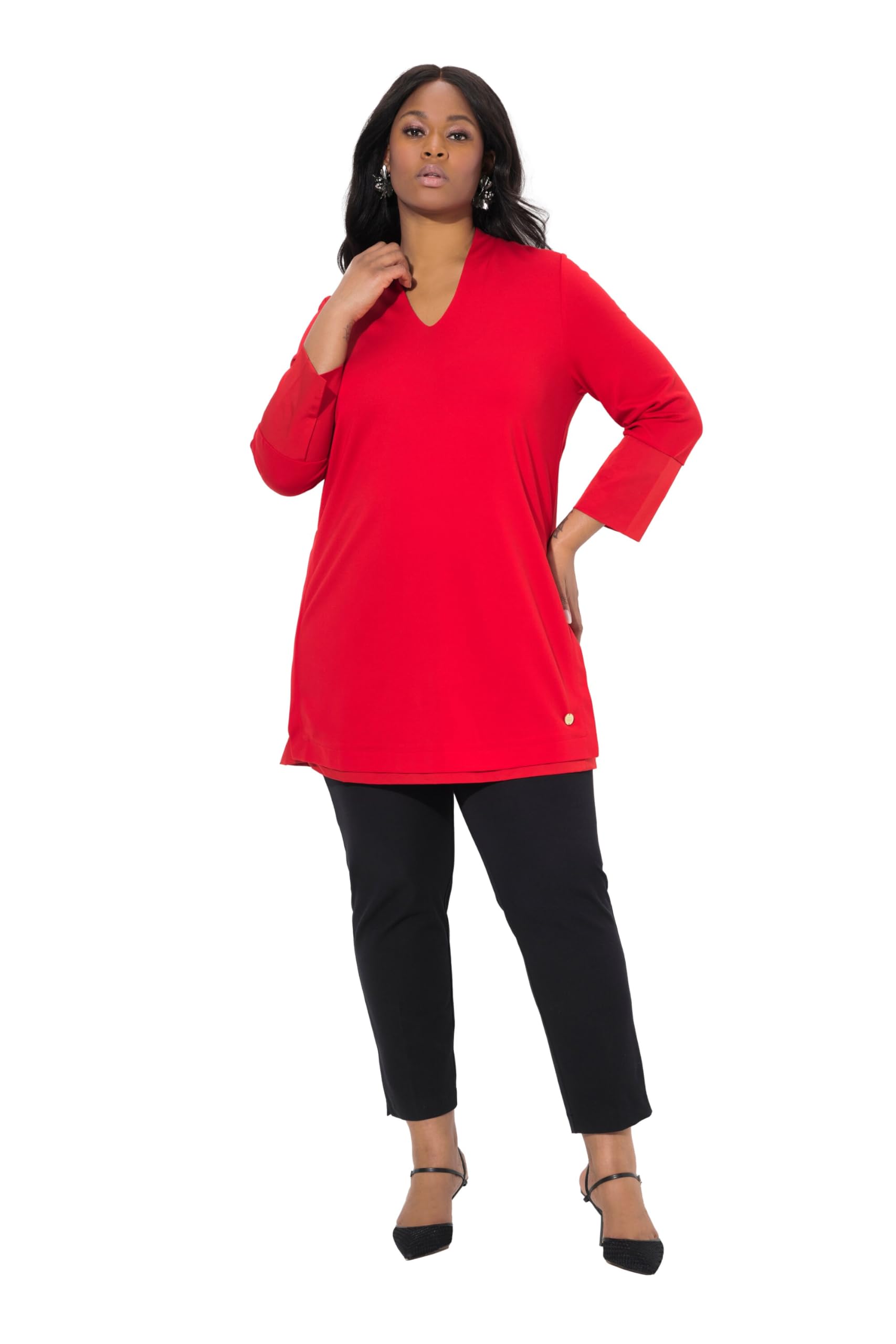Ulla Popken Damen große Größen Übergrößen Plus Size Longshirt, Punto di Roma, Kelchkragen, 3/4-Arm 842636
