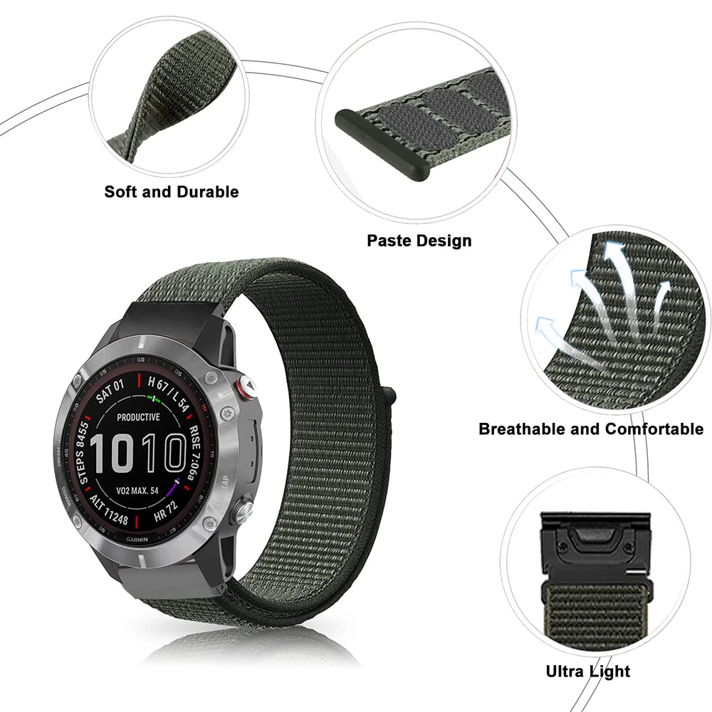SeNool Correa para Garmin Fenix E 47mm/Fenix 8 47mm/Fenix 7 Pro Solar, [22mm QuickFit Nylon Repuesto Muñequeras] Transpirable Banda para Garmin Fenix 7/Epix 2 Pro 47mm/Fenix 6 GPS/6 Pro GPS - Verde