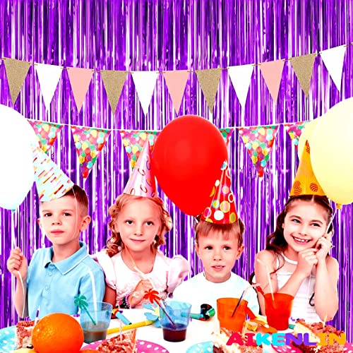 Image of 4 Pack 3.2Ft x 8.2Ft Purple Foil Fringe Curtain Backdrop, Metallic Tinsel Foil Fringe Streamers Curtains Background for Photo Booth, Birthday, Wedding, Halloween, Christmas Party Decoration