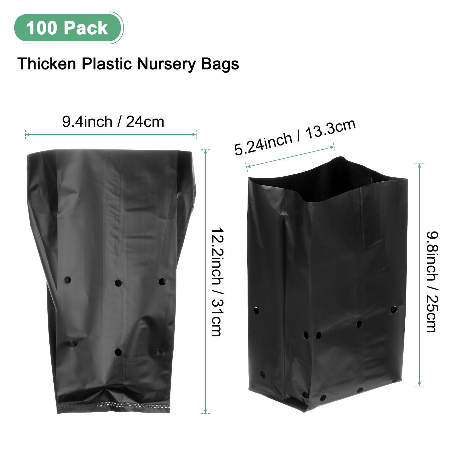 M METERXITY 100-Pack Nursery Growing Bags, 9.4" x 12.2" Thicken Plastic Nursery Bags - Image 3