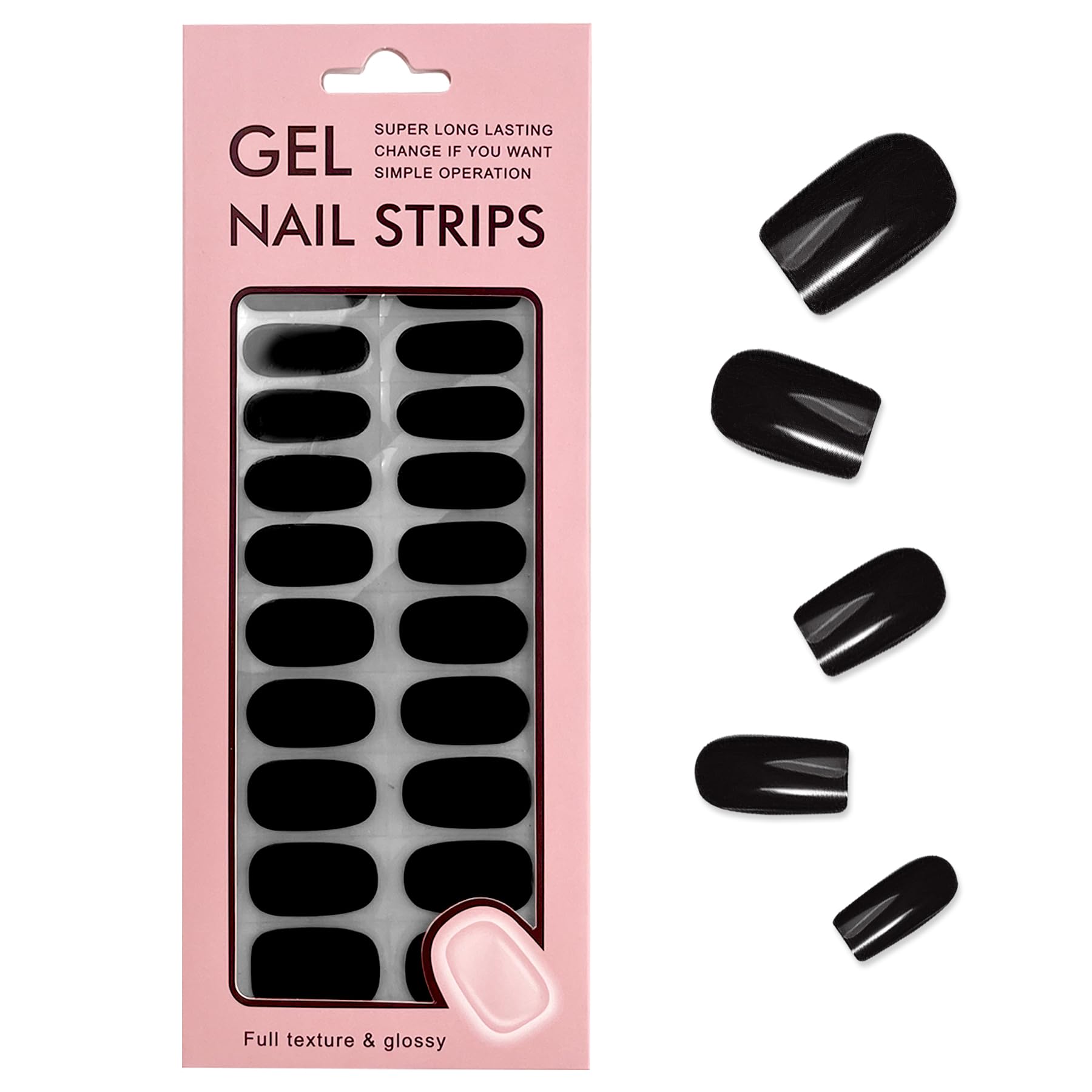 EKIND Gel Nail Strips, 22 Fully Cured Nail Wraps, UV Free Nail Polish Stickers, Long Lasting Salon-Quality Nail Stickers, for nail art enthusiasts to DIY nail decorations (Black)