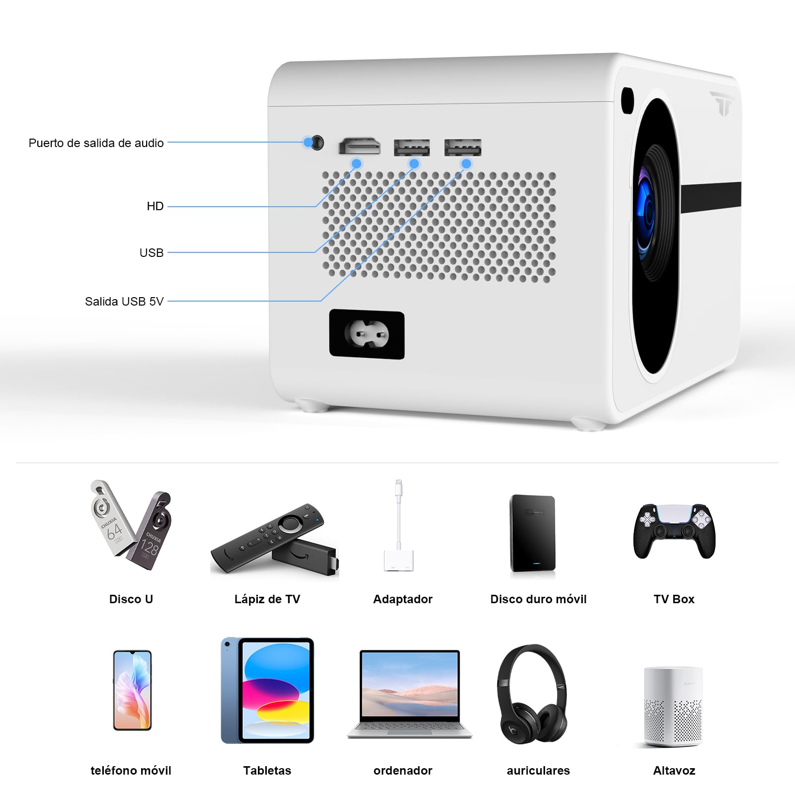 Projecteur Portable WiFi Bluetooth - Résolution Native 1080P - 18000 Lumens - Compatible Smartphones, PS5, TV Stick