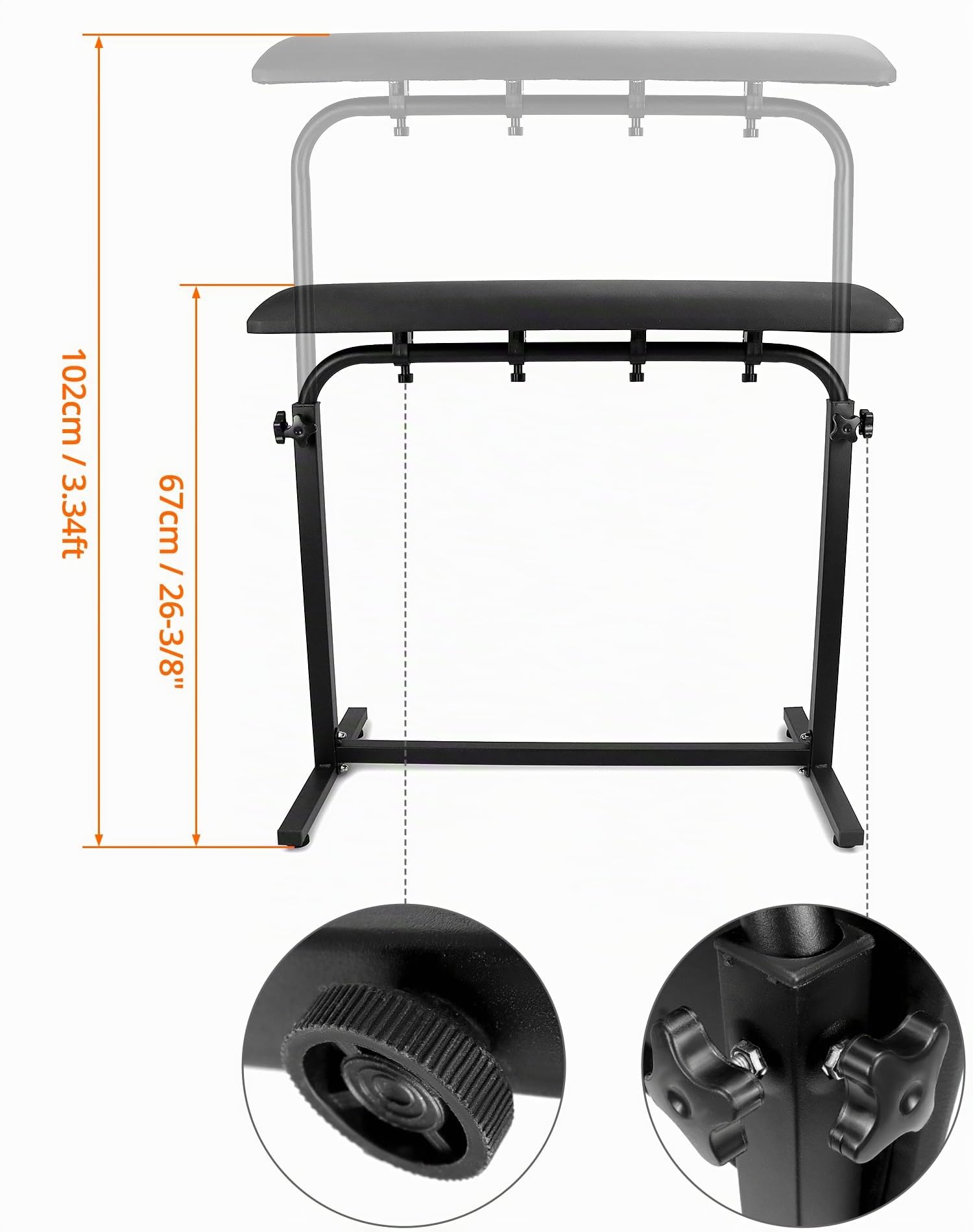 QWORK® Soporte para reposabrazos de tatuaje profesional Soporte para reposapiernas con almohadilla de esponja inclinable de 180° Tamaño 73x40x5 cm, altura ajustable 67-100 cm