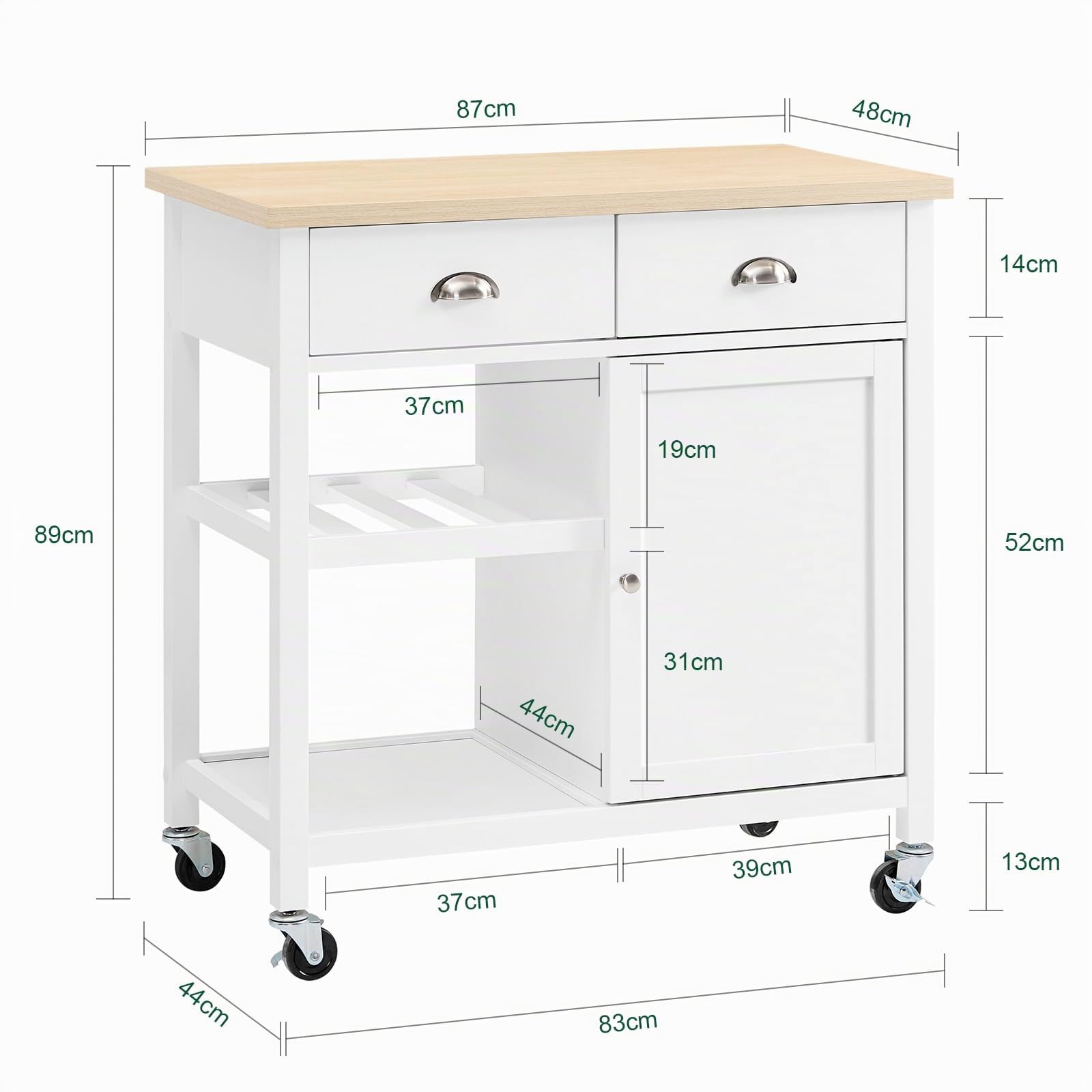 SoBuy Carrello cucina Mobile dispensa cucina Mobile credenza con ruote Bianco 87x48x89 cm FKW62-II-WN