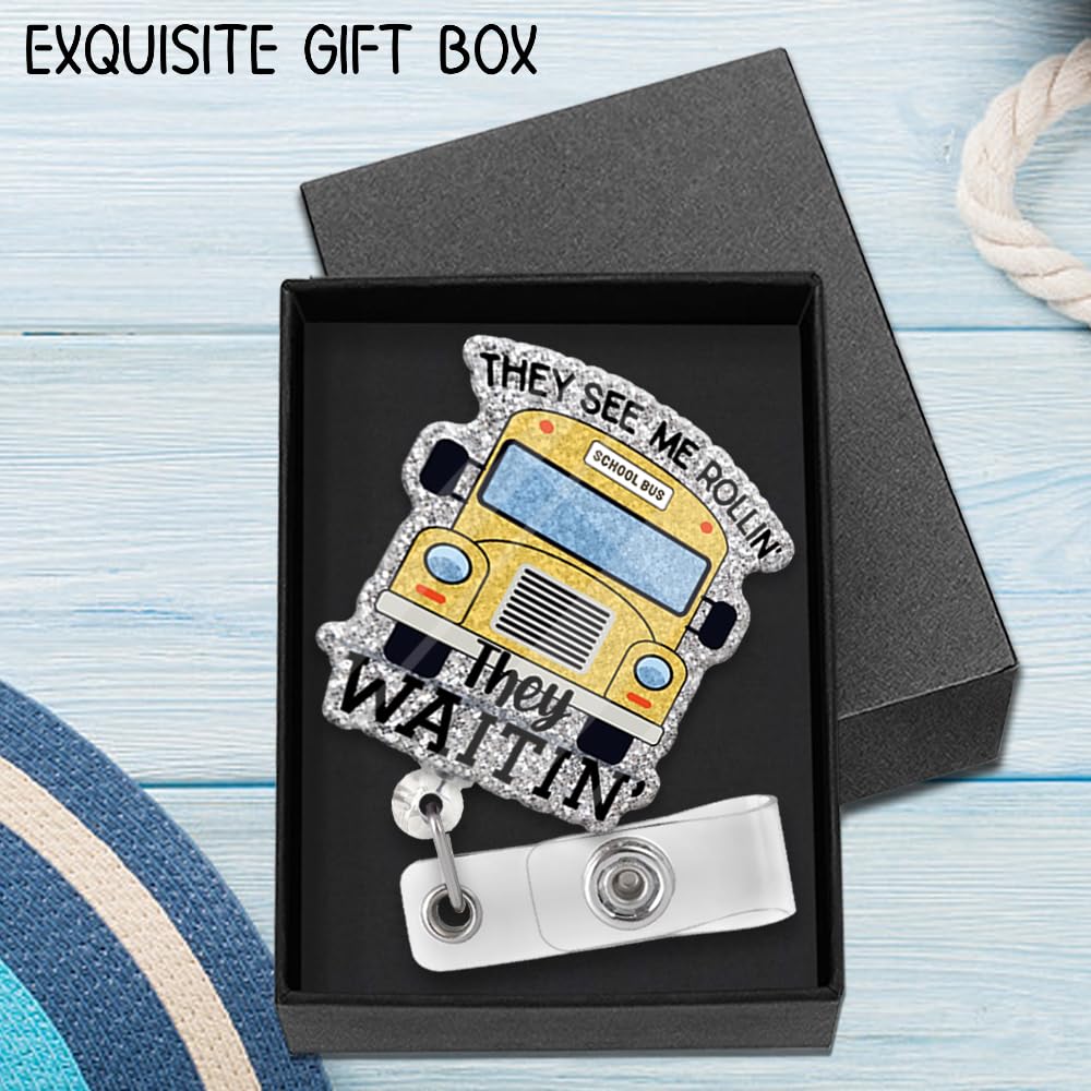 ZBBFSSCB - Insignia de autobús escolar retráctil con diseño de «They See Me Rollin They Waitin» para profesores, regalo de Navidad, cumpleaños, graduación para profesores, conductor de autobús escolar