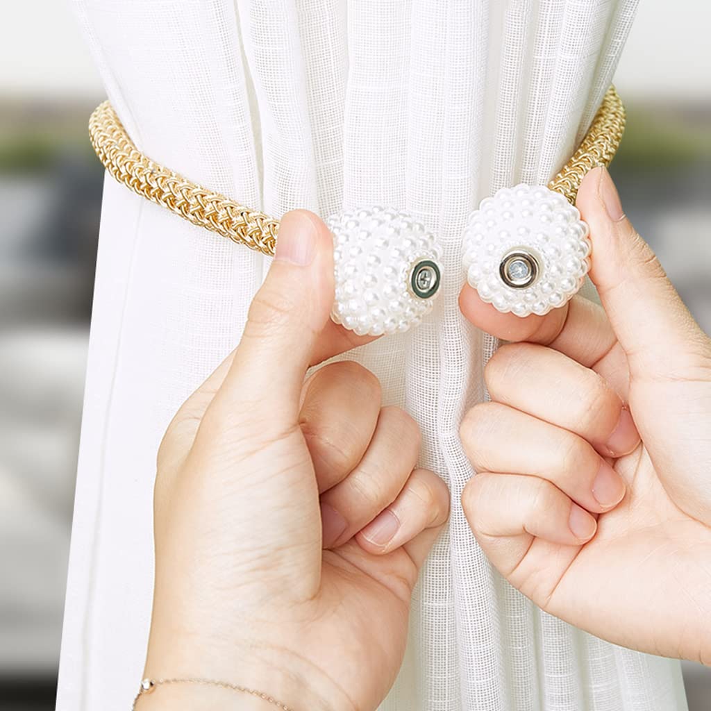2 PCS Embrasses de Rideau Magnétiques, Petite Boule de Perle Porte-Rideau Boucle Clips Corde Draperie Retenues pour Rideaux Fins ou Épais