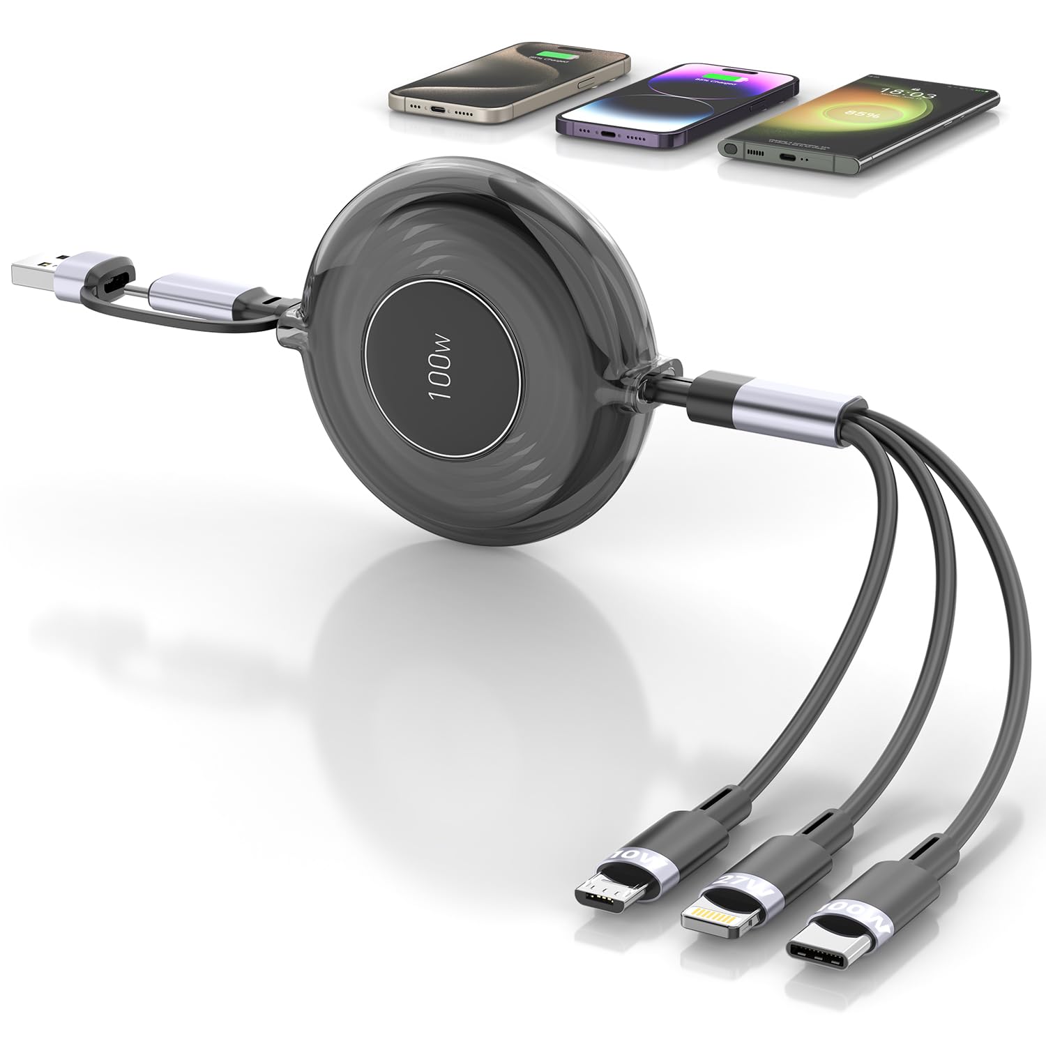 Câble de charge multiple rétractable USB C 100W pour iPhone 15 et Samsung - 8