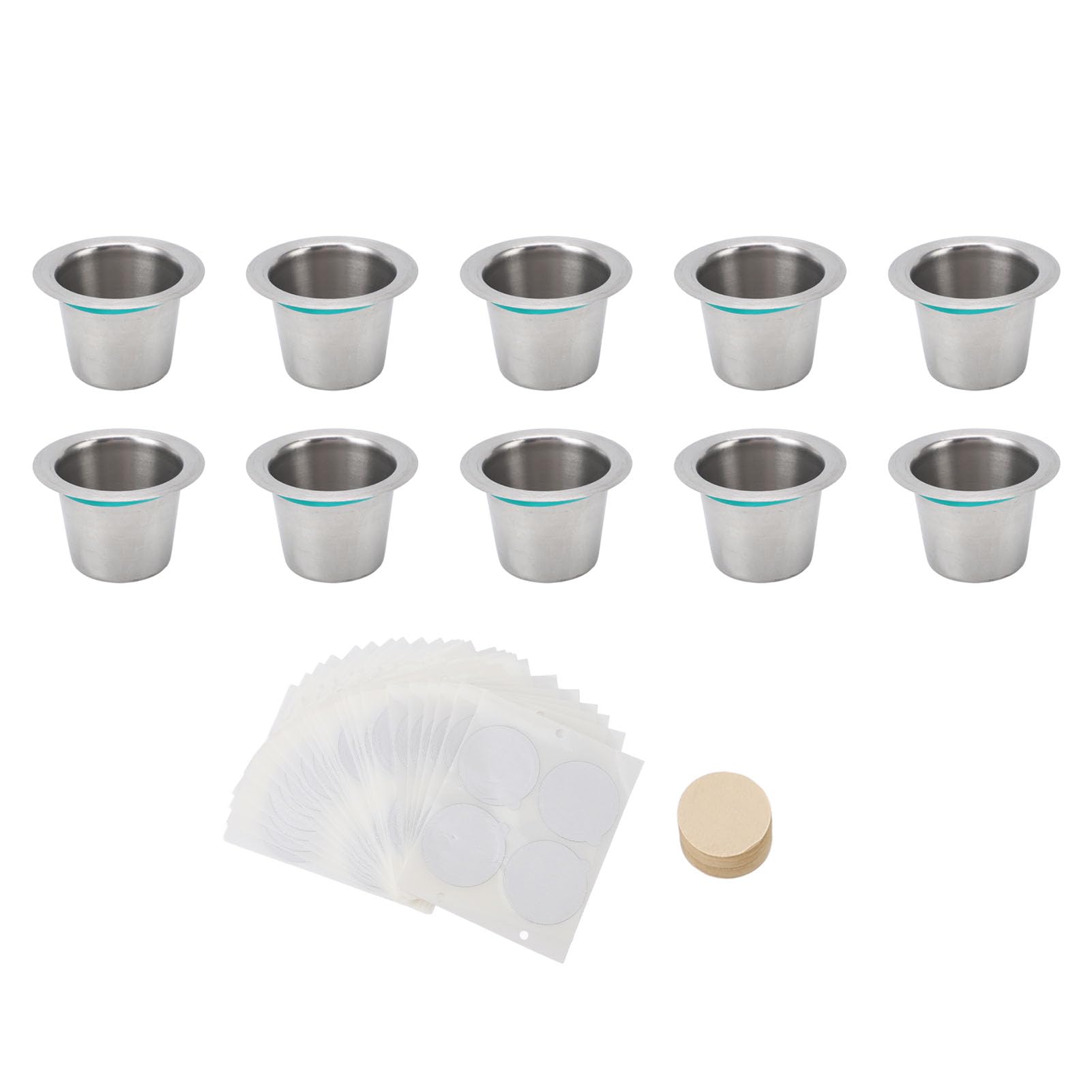 Taza de cápsulas de café recargables, cápsulas de café reutilizables de acero inoxidable con tapas de papel de aluminio, 10 Uds.