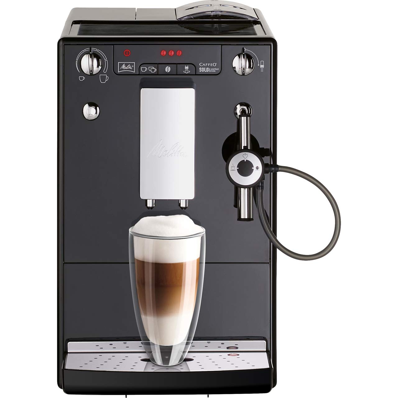 Melitta Solo&Perfect Milk E957-101 - Cafetera superautomática con autocapuchinador, máquina de café con modo doble taza, sistema de extracción de aroma y limpieza automática, 1,2 L, negro